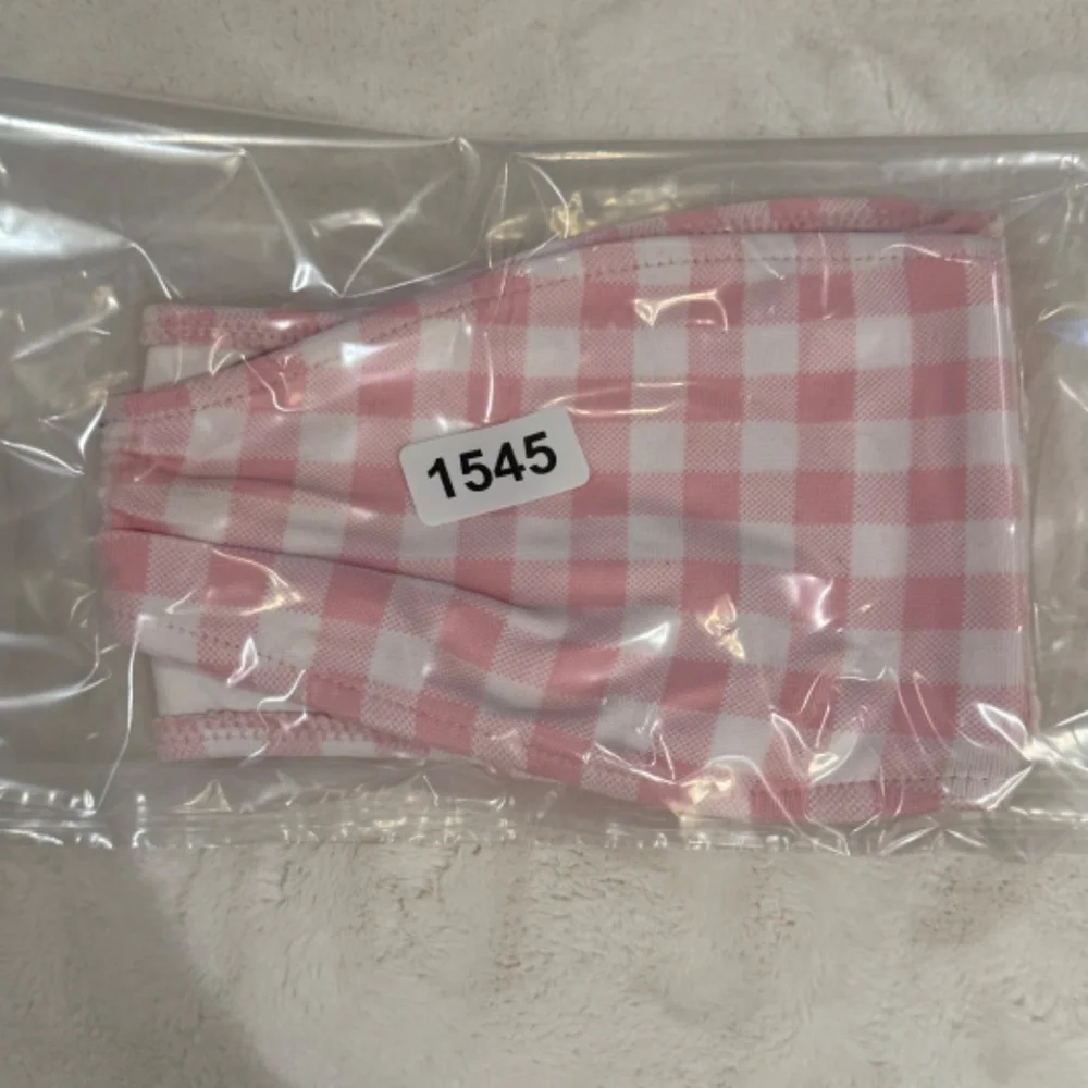 New! Frankie’s Bikinis Jeanette Strapless Bikini Top Pink Gingham 31545